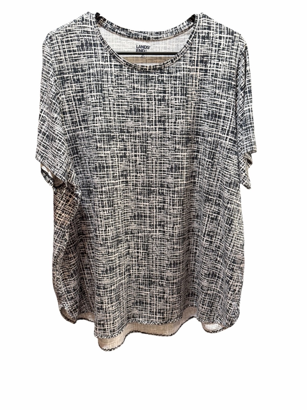 Lands' End Black and White Short Sleeve Patterned Tee